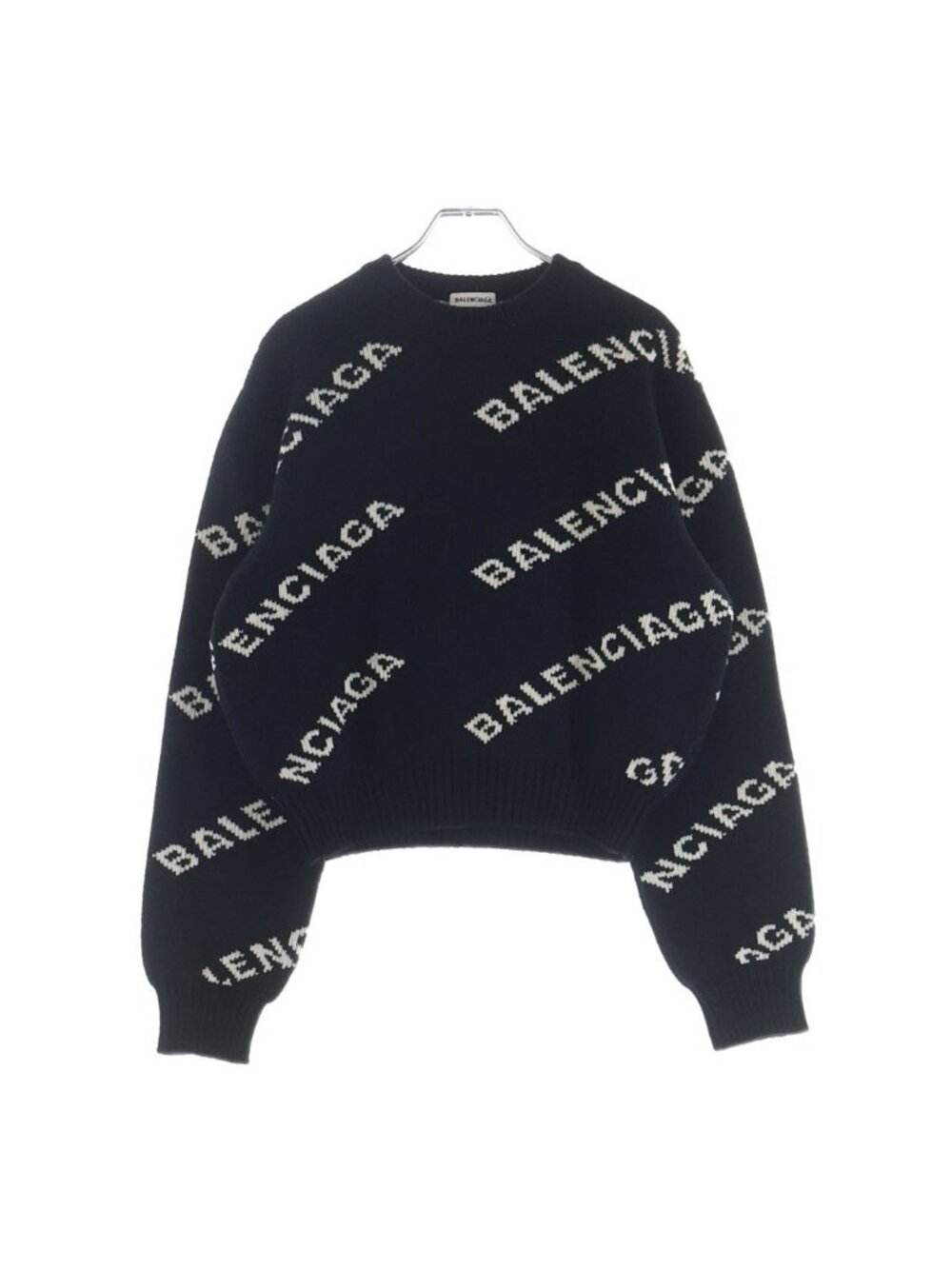 Balenciaga Logo Cropped Knit Black Sweater